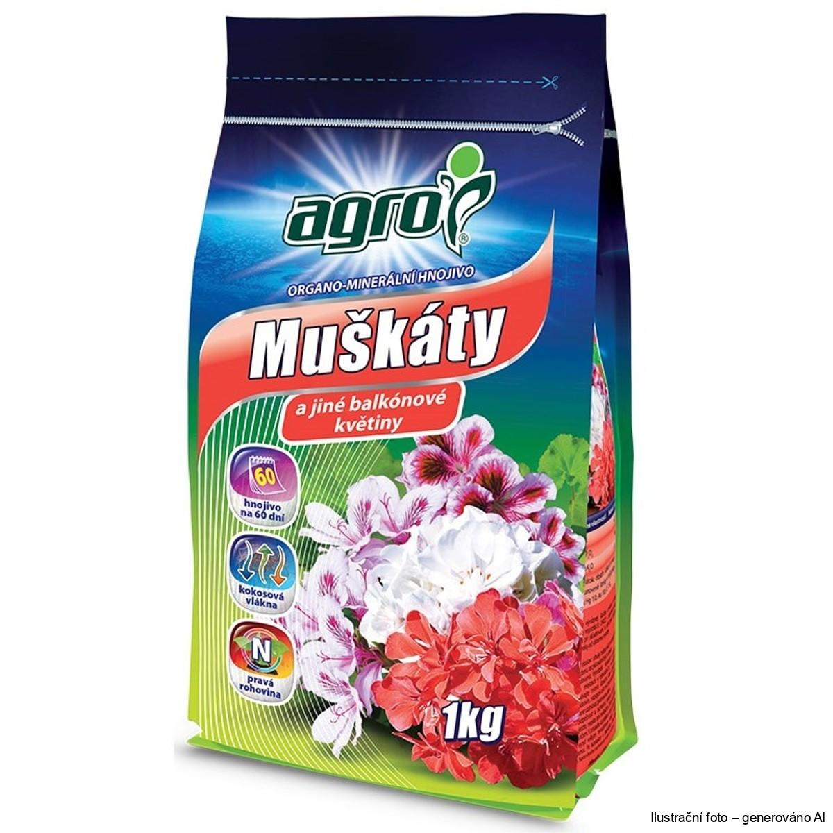 AGRO Organominerální hnojivo muškáty a jiné balkónové květiny 1 kg